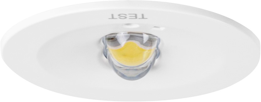 Pragmalux DOT indbygning nødarmatur, ikke-kontinuerlig, 1 Watt 120-130lumen, LifePO4 1h, åben rum og gang linse, ø50x16,5mm, hvid, selv test
