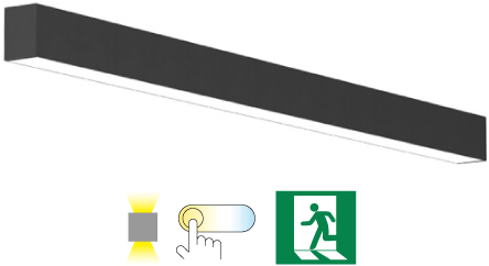 Pragmalux Skyline 1,2m 12,5-36W 1575-4700lm 2CCT 3000-4000K opal med uplight 9W 1300lm sort RAL9005 + Nødmodul 1 time autotest
