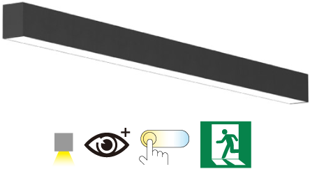 Pragmalux Skyline 1,2m 12,5-36W 1500-4550lm 2CCT 3000-4000K prisme sort RAL9005 + Nødmodul 1 time autotest