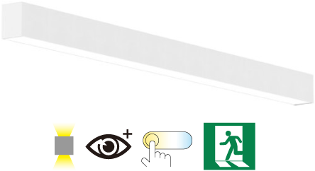 Pragmalux Skyline 1,5m 12,5-44W 1700-6250lm 2CCT 3000-4000K med uplight 12W prisme hvid RAL9016 + Nødmodul 1 time autotest