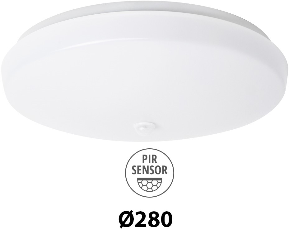 Pragmalux LED Plafond / Vægarmatur Polo G3 IP64 12W 3000K-6000K 3-CCT 1000-1100lm Ø280 (2x18W) +PIR sensor