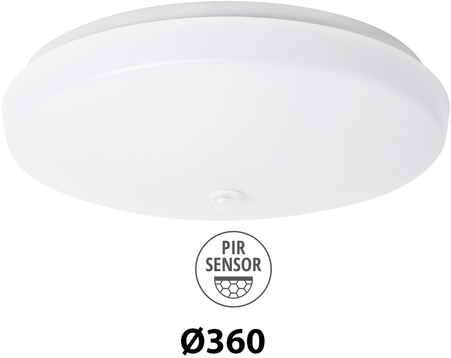 Pragmalux LED Plafond / Vægarmatur Polo G3 IP64 18W 3000K-6000K 3-CCT 1550-1700lm Ø360 (1x26W) +PIR sensor