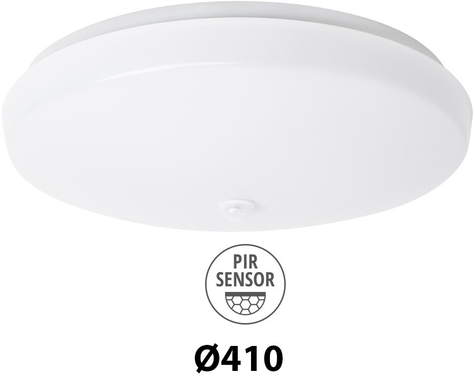 Pragmalux LED Plafond / Vægarmatur Polo G3 IP64 22W 3000K-6000K 3-CCT 1950-2150lm Ø410 (1x32W) +PIR sensor