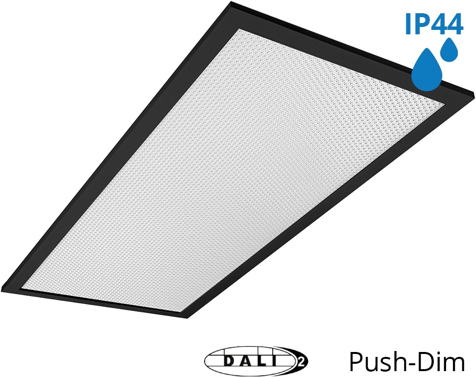 Pragmalux LED Panel 30x60cm Sigma G2 Sort IP44 20W 3000K-4000K 2-CCT 2400-2500lm UGR<19 +TCI DALI Driver (2x14W)