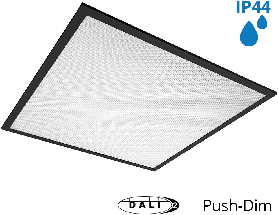 Pragmalux LED Panel 60x60cm Sigma G2 Sort IP44 38W 3000K-4000K 2-CCT 5000-5100lm UGR<19 +TCI DALI Driver (4x14W/4x18W)