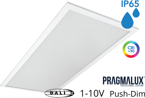 Pragmalux LED Panel 30x60cm Sigma G2 IP65 CRI>90 10-20W 3000K-4000K 2-CCT 1200-2500lm UGR<19 +Universal Driver (DALI2, 1-10V, Push-dæmpning) (2x14W/2X18W)