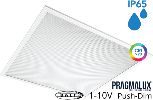 Pragmalux LED Panel 60x60cm Sigma G2 IP65 CRI>90 26-37W 3000K-4000K 2-CCT 3550-5000lm UGR<19 +Universal Driver (DALI2, 1-10V, Push-dæmpning) (4x14W/4X18W)