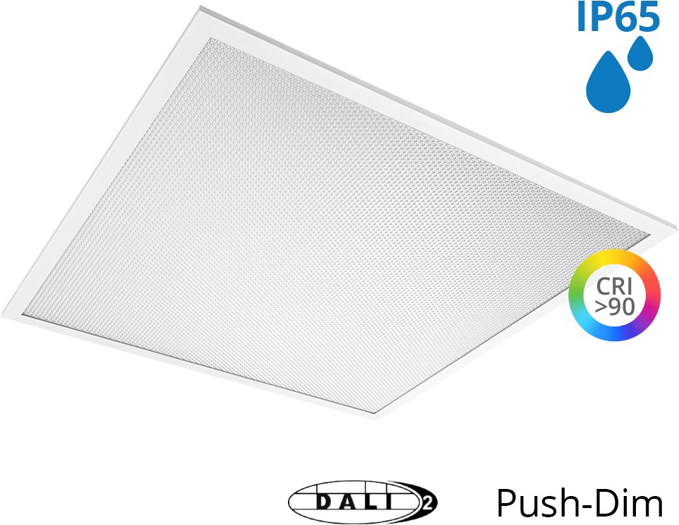 Pragmalux LED Panel 60x60cm Sigma G2 IP65 CRI>90 37W 3000K-4000K 2-CCT 4950-5000lm UGR<19 +TCI DALI Driver (4x14W/4x18W)