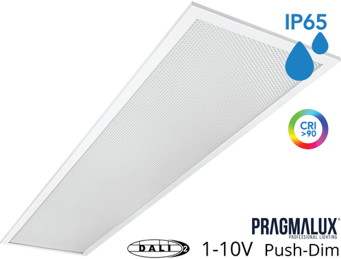 Pragmalux LED Panel 30x120cm Sigma G2 IP65 CRI>90 26-37W 3000K-4000K 2-CCT 3550-5000lm UGR<19 +Universal Driver (DALI2, 1-10V, Push-dæmpning) (2x28W/2x36W)