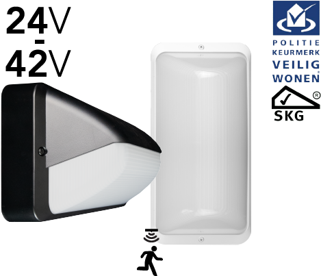 Pragmalux LED Portiek Port-S PKVW IP66 IK10 24-42V AC/DC 2,75-5W 275-600lm 2700K-4000K 3-CCT + bevægelsessensor