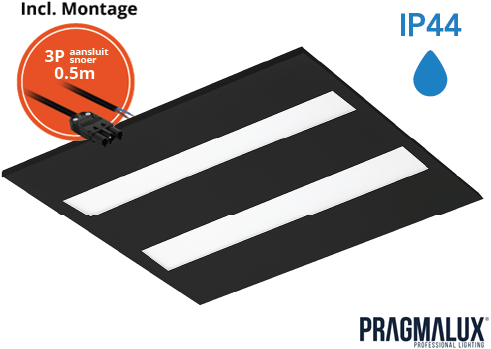 Pragmalux LED Panel Flexcore IP44 60x60cm 26-39W 3600-5500lm 3000K-3500K-4000K 3CCT CRI>90 UGR<19 sort RAL9005 +driver inkl. GST18i3