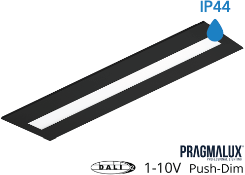 Pragmalux LED Panel Flexcore IP44 30x120cm 26-39W 3600-5500lm 3000K-3500K-4000K 3CCT CRI>90 UGR<19 sort RAL9005+universal driver (DALI2, 1-10V, Push-dæmpning)