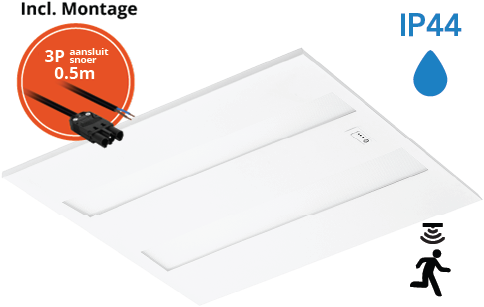 Pragmalux LED Panel Flexcore IP44 Easyair Sensor 60x60cm 26-39W 3600-5500lm 3000K-3500K-4000K 3CCT CRI>90 UGR<19 hvid RAL9003+Philips SR driver inkl. GST18i3