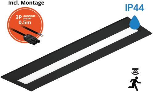Pragmalux LED Panel Flexcore IP44 Easyair Sensor 30x120cm 26-39W 3600-5500lm 3000K-3500K-4000K 3CCT CRI>90 UGR<19 sort RAL9005+Philips SR driver inkl. GST18i3