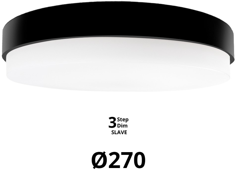 Pragmalux LED Plafond / Vægarmatur Dura-S Sort Ø270 IP64 IK10 4-9W 450-1100lm 3000K-3500K-4000K 3-CCT 3-trindæmpning (100-10%) slave = ingen sensor