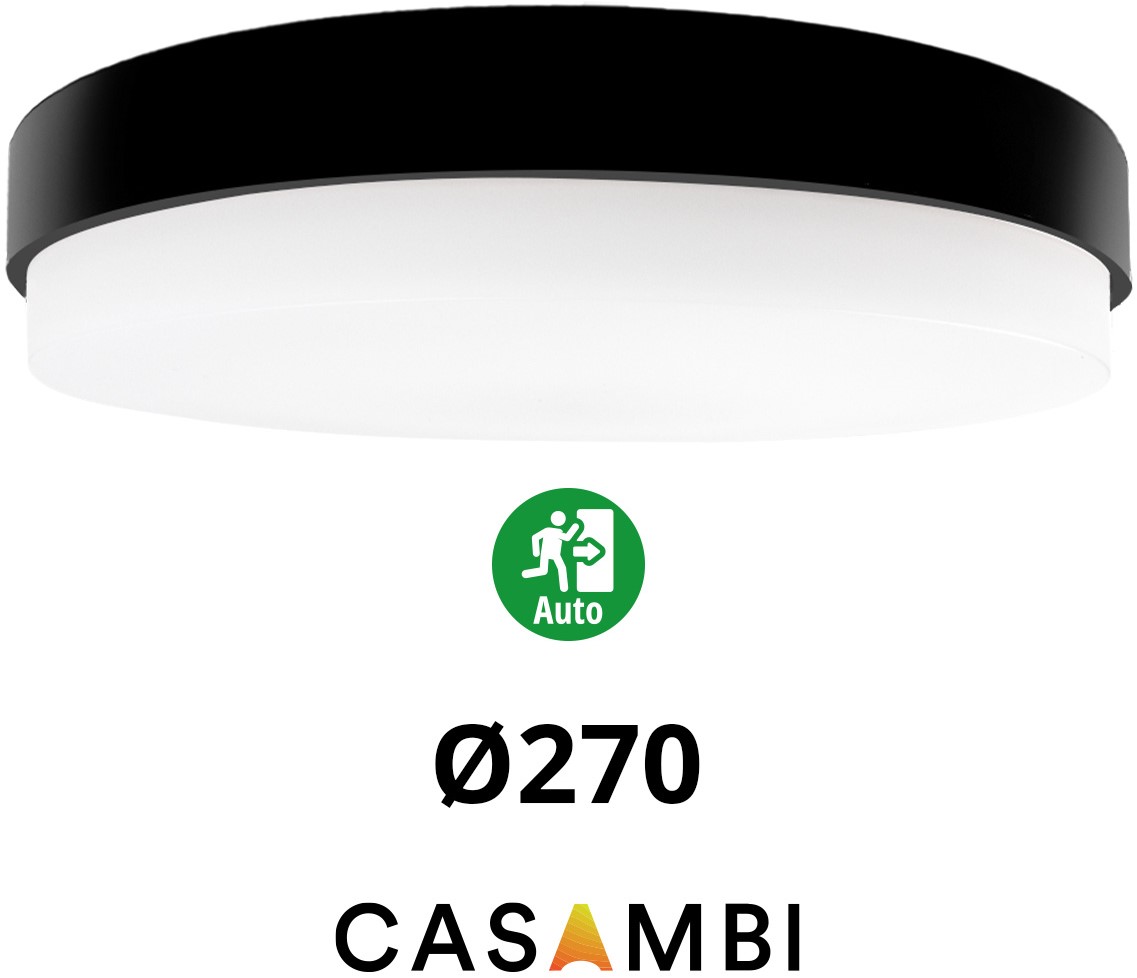 Pragmalux LED Plafond / Vægarmatur Dura-S Sort Ø270 IP64 IK10 maks.9W 1050-1100lm 3000K-3500K-4000K 3-CCT + Casambi driver + nødmodul 1 time autotest