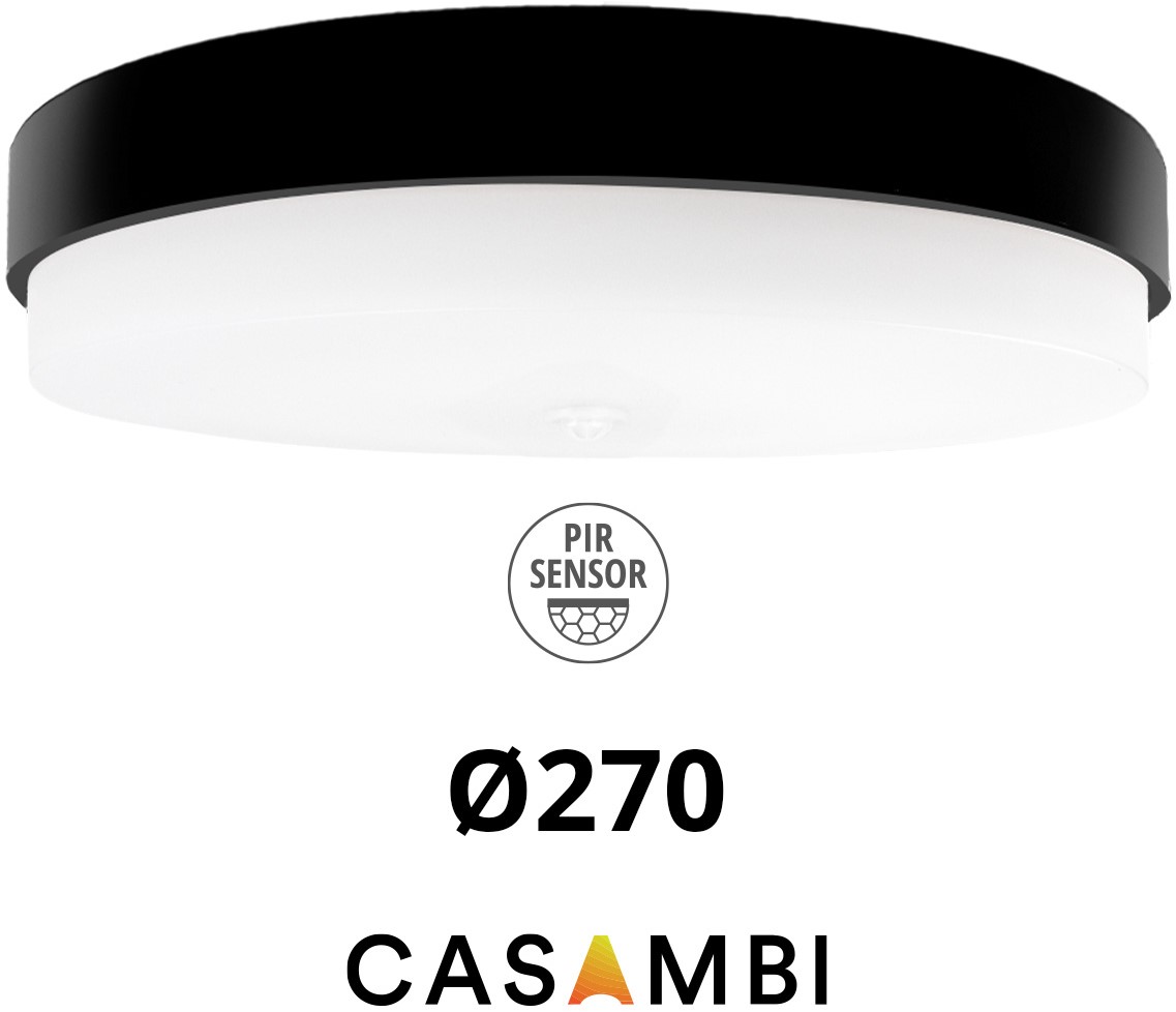 Pragmalux LED Plafond / Vægarmatur Dura-S Sort Ø270 IP64 IK10 maks.9W 1050-1100lm 3000K-3500K-4000K 3-CCT + Casambi PIR sensor