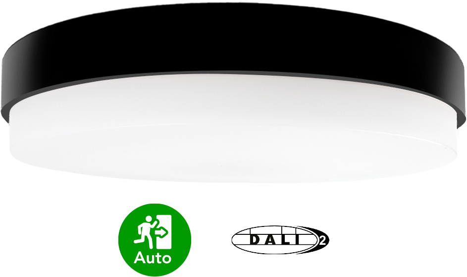 Pragmalux LED Plafond / Vægarmatur Dura-S Sort Ø270 IP64 IK10 4-9W 450-1100lm 3000K-3500K-4000K 3-CCT + dali + DALI nødmodul 1H autotest (200mA)