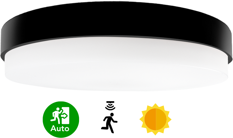 Pragmalux LED Plafond / Vægarmatur Dura-S Sort Ø270 IP64 IK10 4-9W 450-1100lm 3000K-3500K-4000K 3-CCT + dagslyssensor + nødmodul 1 time autotest