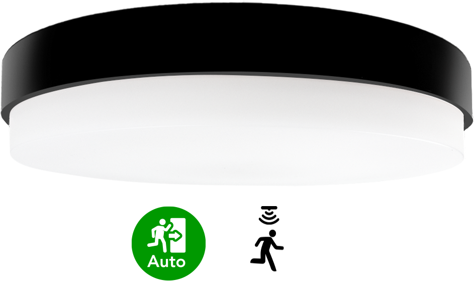Pragmalux LED Plafond / Vægarmatur Dura-S Sort Ø270 IP64 IK10 4-9W 450-1100lm 3000K-3500K-4000K 3-CCT + bevægelsessensor + nødmodul 1 time autotest