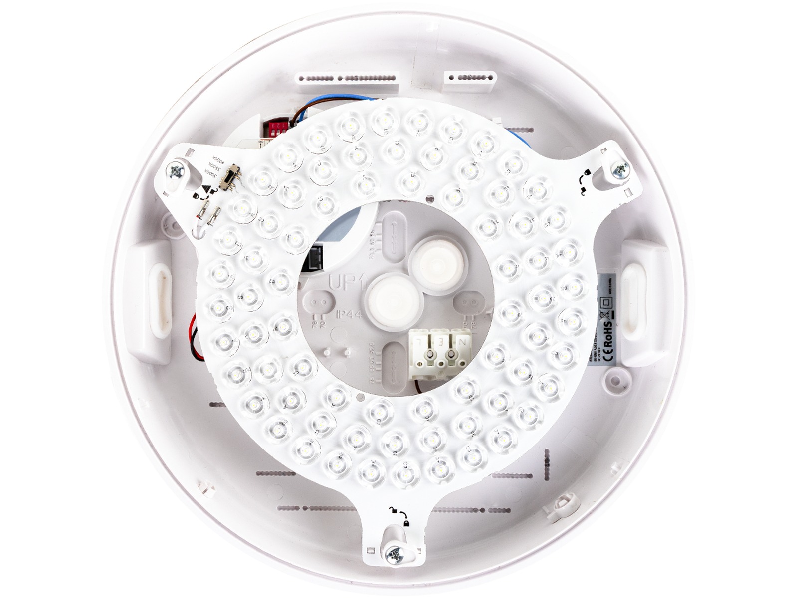 Pragmalux LED loftslampe Dura-M Hvid Ø340 IP64 IK10 8-18W 950-2300lm 3000K-3500K-4000K 3-CCT + dagslyssensor + nødmodul 1 times autotest