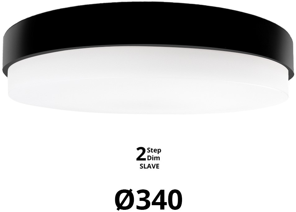 Pragmalux LED Plafond / Vægarmatur Dura-M Sort Ø340 IP64 IK10 8-18W 950-2300lm 3000K-3500K-4000K 3-CCT 2-trindæmpning (100-10%) slave = ingen sensor