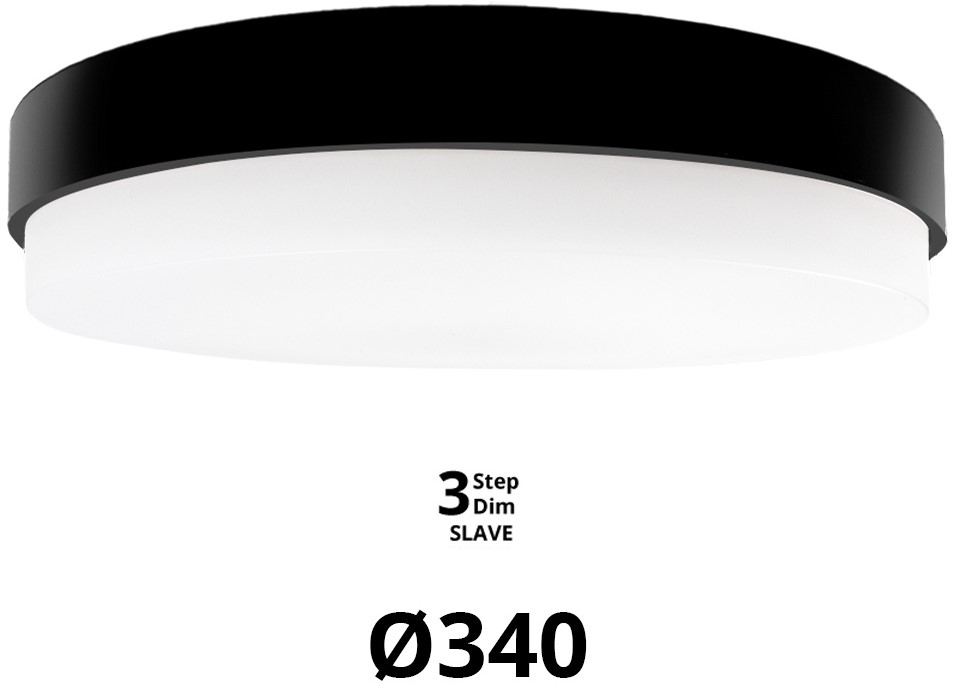 Pragmalux LED Plafond / Vægarmatur Dura-M Sort Ø340 IP64 IK10 8-18W 950-2300lm 3000K-3500K-4000K 3-CCT 3-trindæmpning (100-10%) slave = ingen sensor