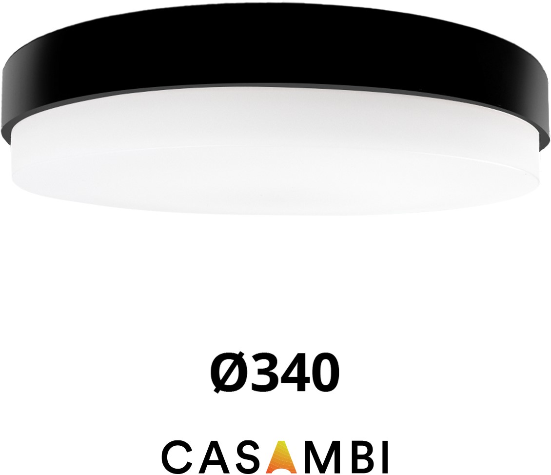 Pragmalux LED Plafond / Vægarmatur Dura-M Sort Ø340 IP64 IK10 maks.18W 2200-2300lm 3000K-3500K-4000K 3-CCT + Casambi driver