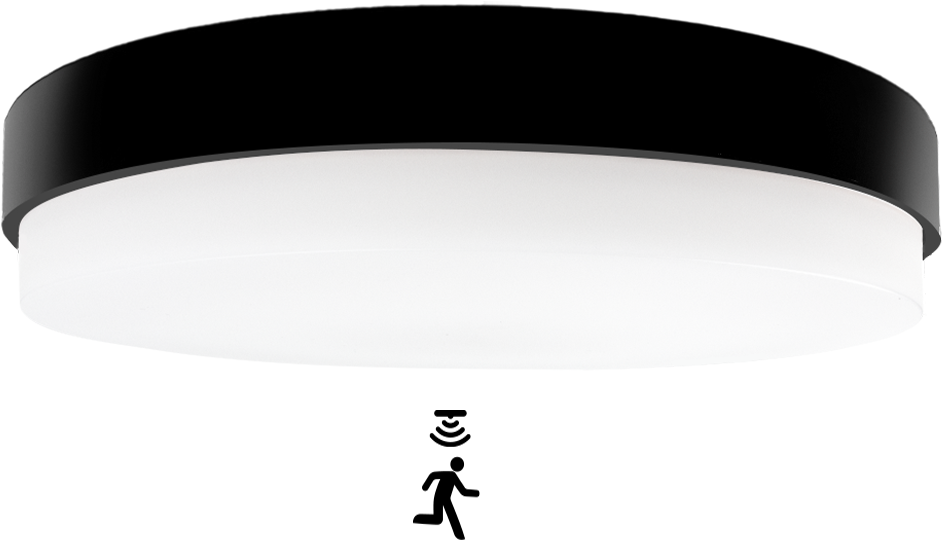 Pragmalux LED Plafond / Vægarmatur Dura-M Sort Ø340 IP64 IK10 8-18W 950-2300lm 3000K-3500K-4000K 3-CCT + bevægelsessensor