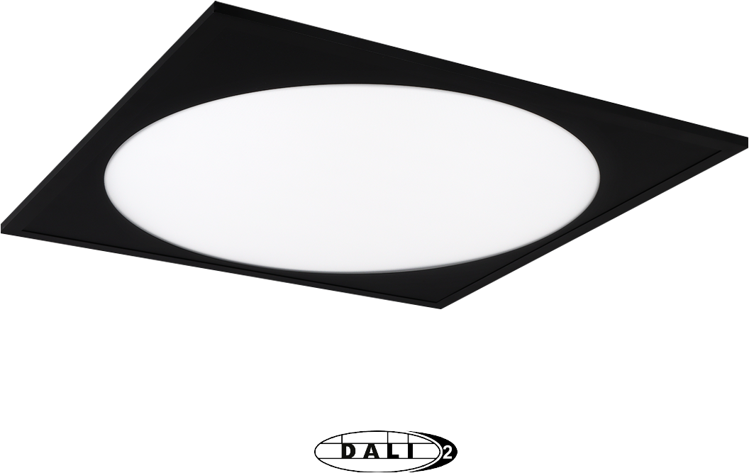 Pragmalux LED Panel 60x60cm Rondix IP54 36W 3000K-3500K-4000K 3CCT 4150-4500lm UGR<19 sort RAL9005 + Philips DALI-2 Driver (4x14W)