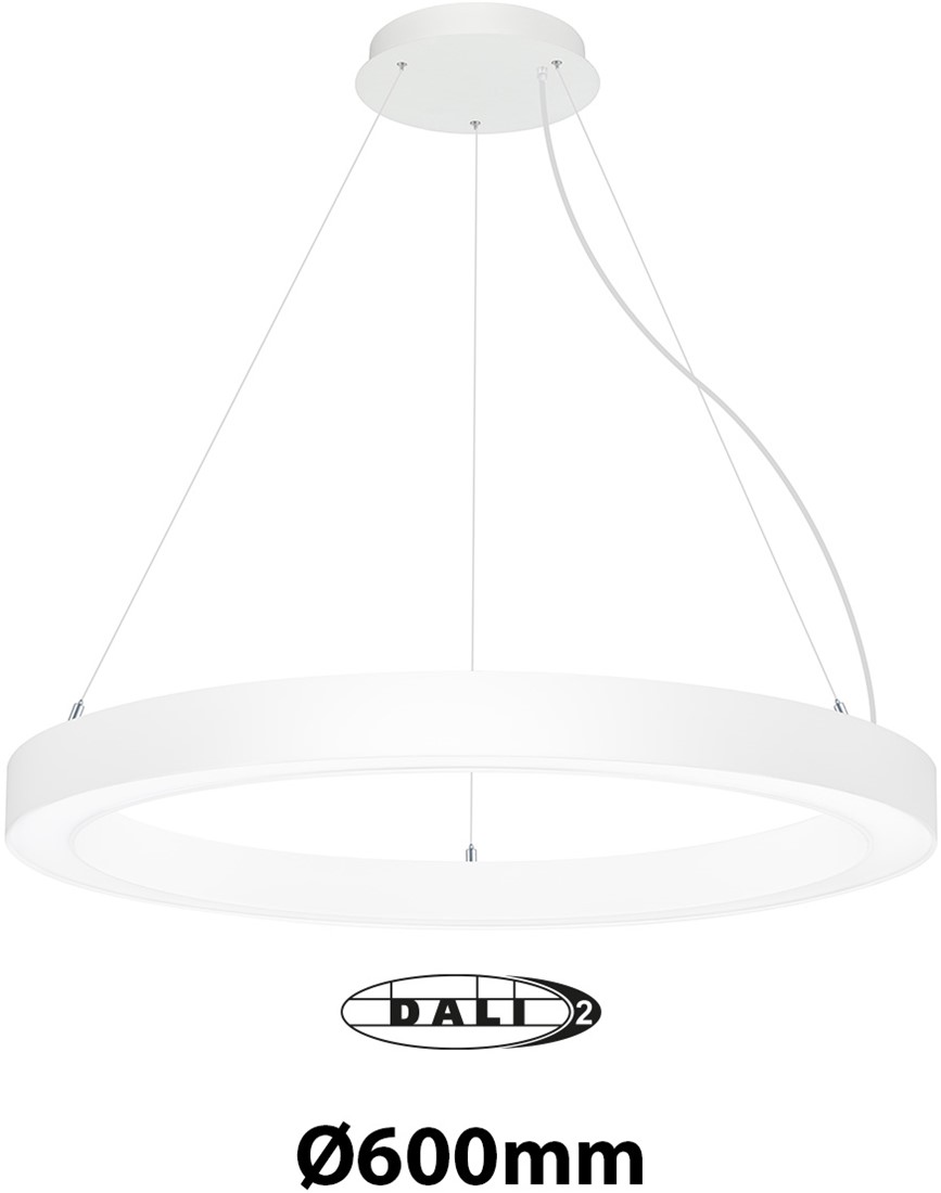 Pragmalux LED Pendelarmatur Circo Ø600mm Prisme direkte/indirekte 28-56W 2650-5600lm 3CCT 3000-3500-4000K CRI90 UGR<19 Hvid - DALI+ pendelsæt 3m