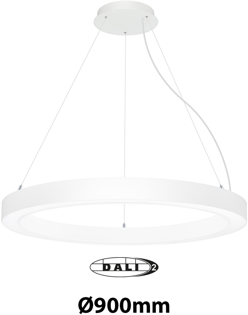 Pragmalux LED Pendelarmatur Circo Ø900mm Prisme direkte/indirekte 56-84W 5300-8400lm 3CCT 3000-3500-4000K CRI90 UGR<19 Hvid - DALI+ pendelsæt 3m