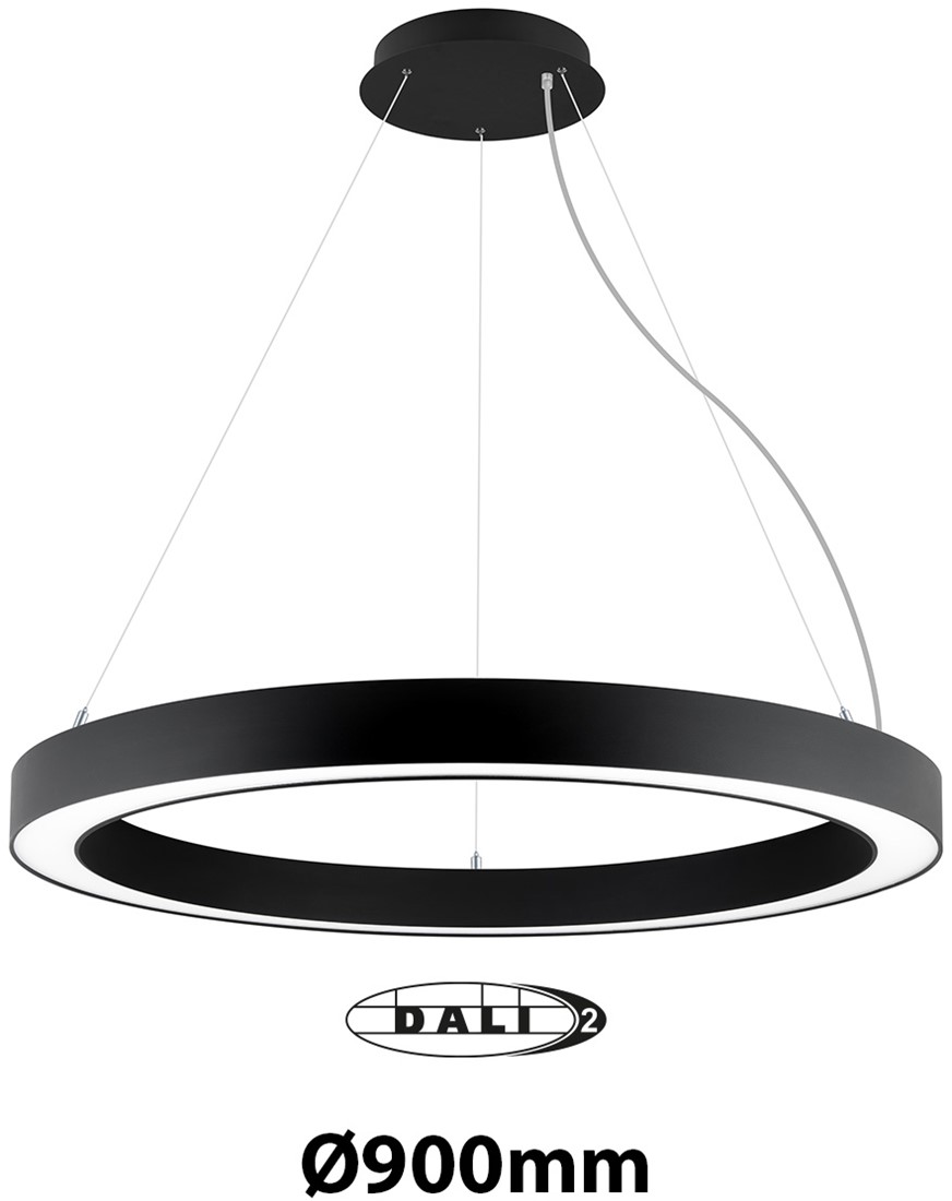 Pragmalux LED Pendelarmatur Circo Ø900mm Prisme direkte/indirekte 56-84W 5300-8400lm 3CCT 3000-3500-4000K CRI90 UGR<19 Sort - DALI+ pendelsæt 3m