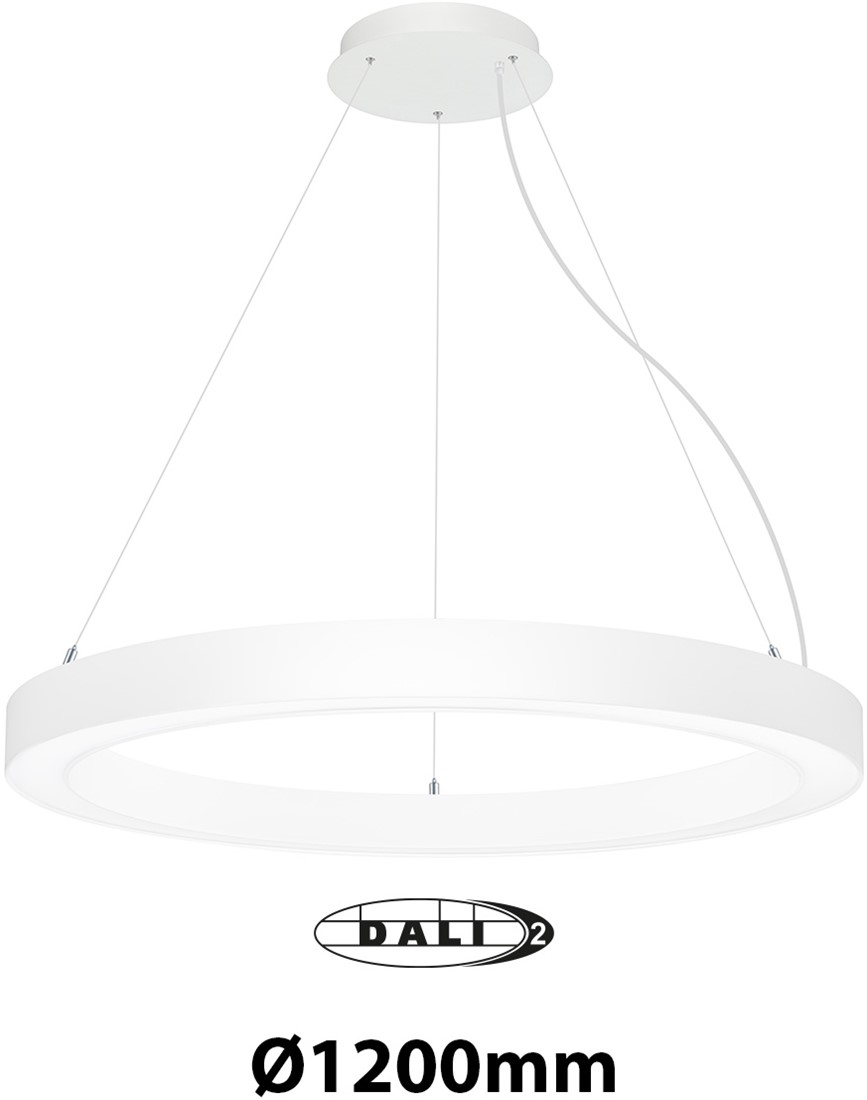 Pragmalux LED Pendelarmatur Circo Ø1200mm Prisme direkte/indirekte 56-112W 5300-11200lm 3CCT 3000-3500-4000K CRI90 UGR<19 Hvid - DALI+ pendelsæt 3m