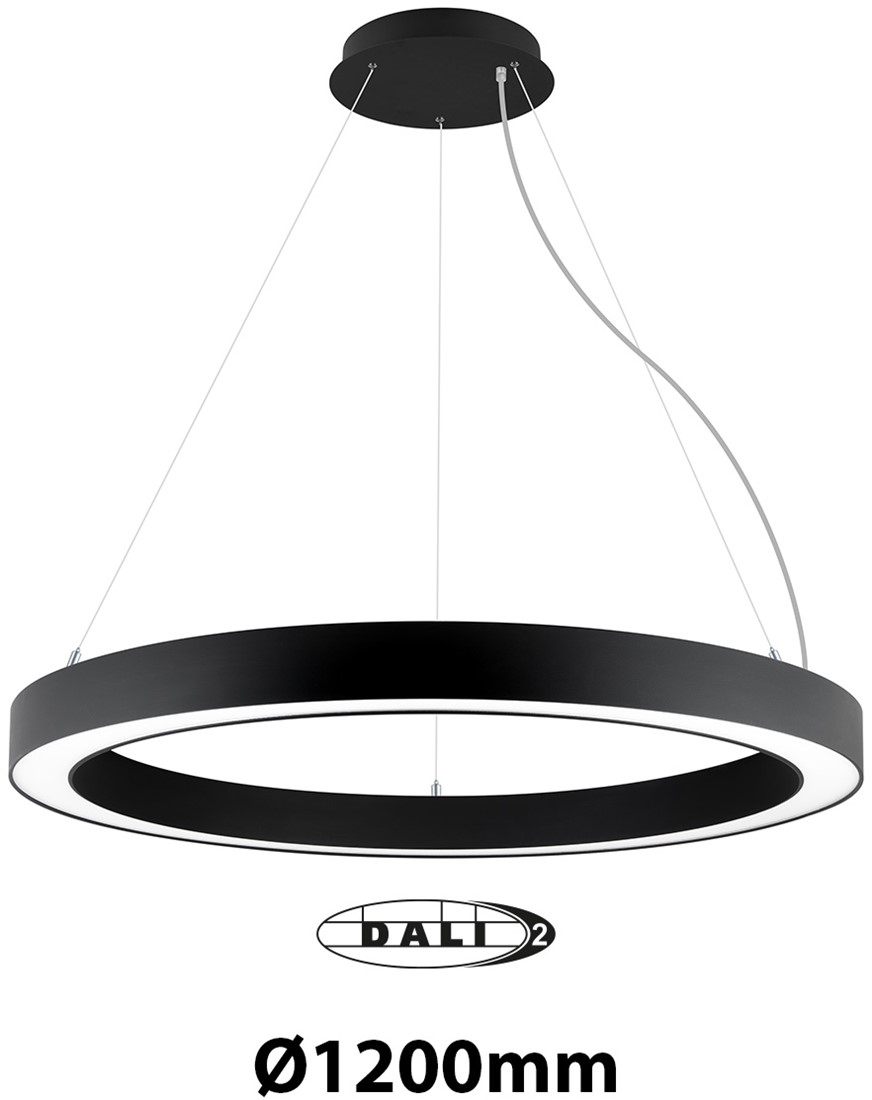 Pragmalux LED Pendelarmatur Circo Ø1200mm Prisme direkte/indirekte 56-112W 5300-11200lm 3CCT 3000-3500-4000K CRI90 UGR<19 Sort - DALI+ pendelsæt 3m