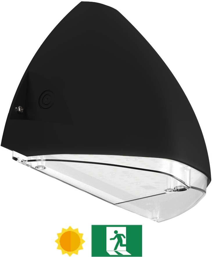 Pragmalux LED Facadearmatur Squalo mini IP65 IK10 7-12W 900-1650lm 2CCT 3000K-4000K Symmetrisk Sort RAL9005 + Dagslyssensor & Nødmodul 1 time selvtest