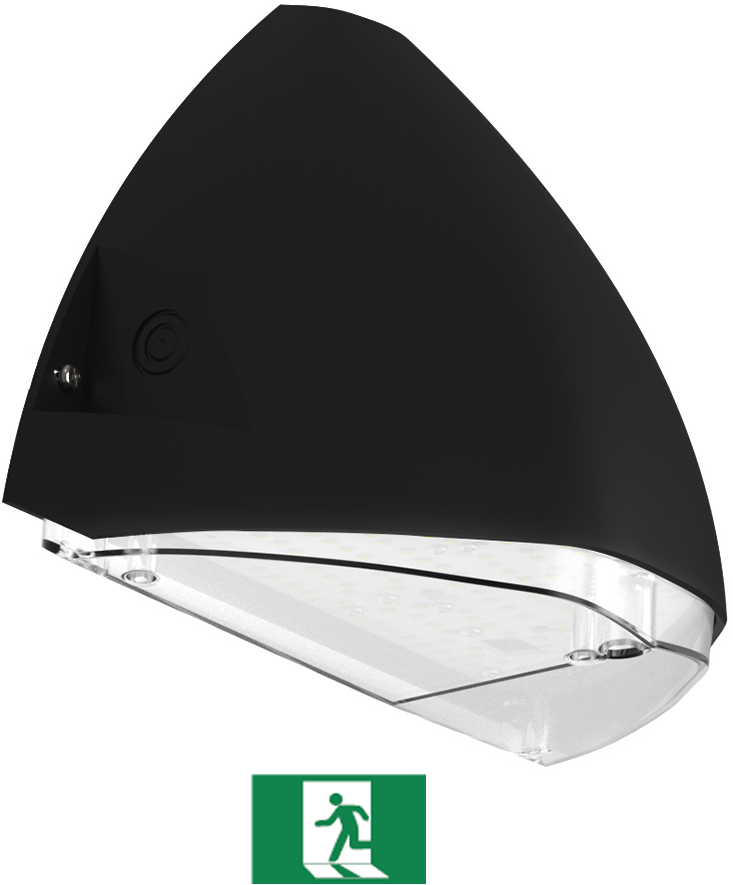 Pragmalux LED Facadearmatur Squalo mini IP65 IK10 7-12W 900-1650lm 2CCT 3000K-4000K Symmetrisk Sort RAL9005 + Nødmodul 1 time selvtest