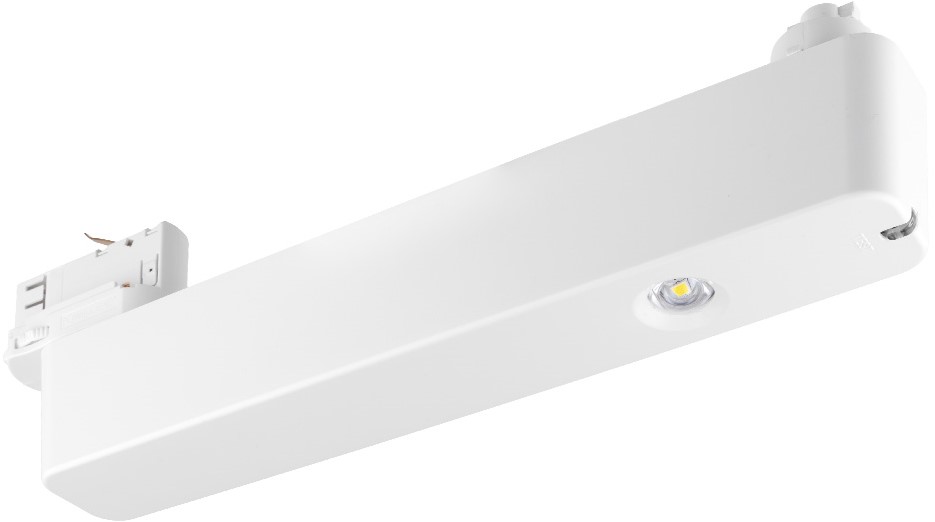 Pragmalux Notra track nødbelysning 4.8W 250lm 6500K LiFePO4 6.4V 1500mAh 1 time selv og manuel test 2-ind-1 hvid RAL9003