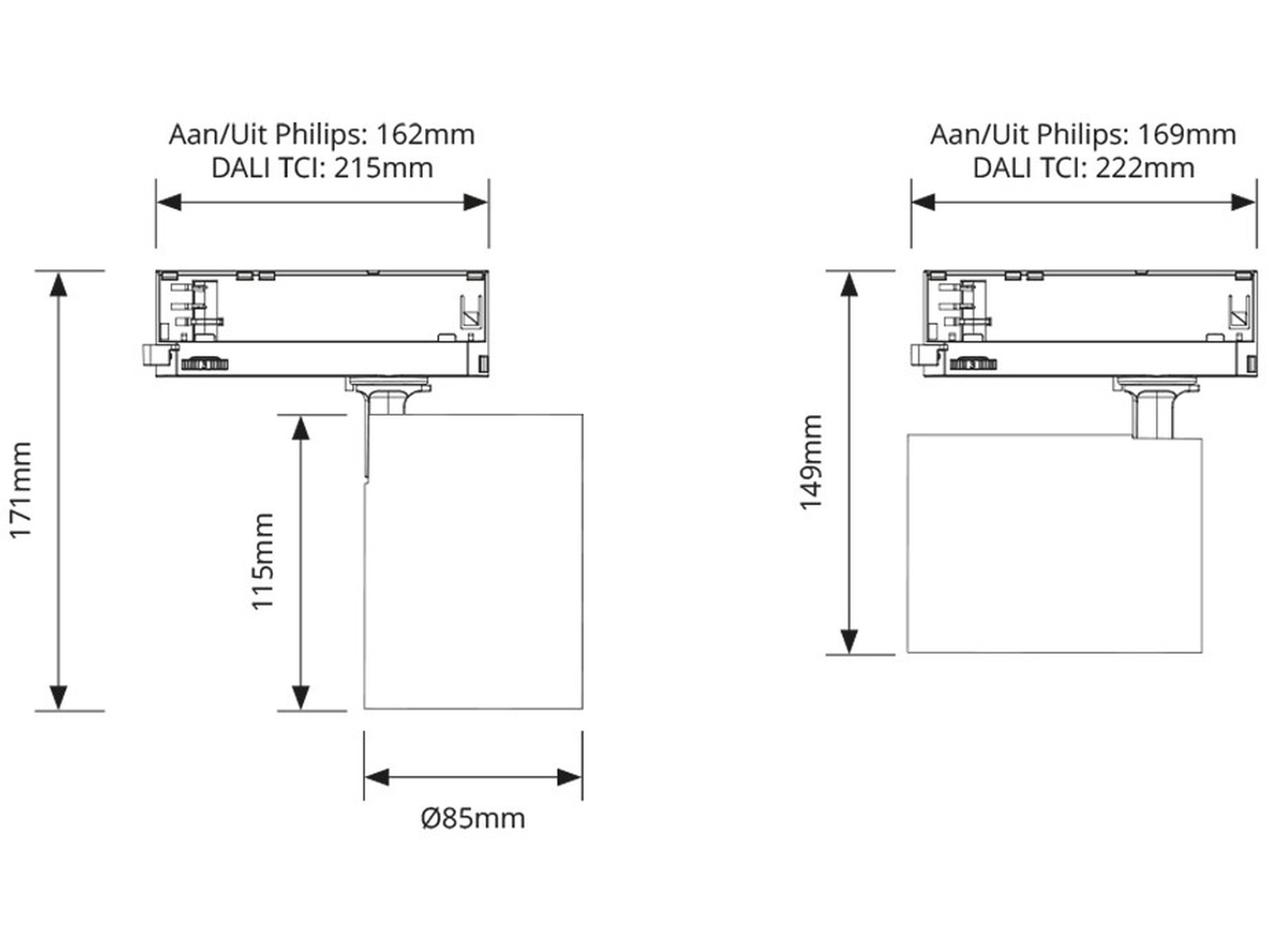 Pragmalux LED 3-faset Railspot Punto 24W 3500lm 4000K CRI>90 38D sort RAL9005 DALI2
