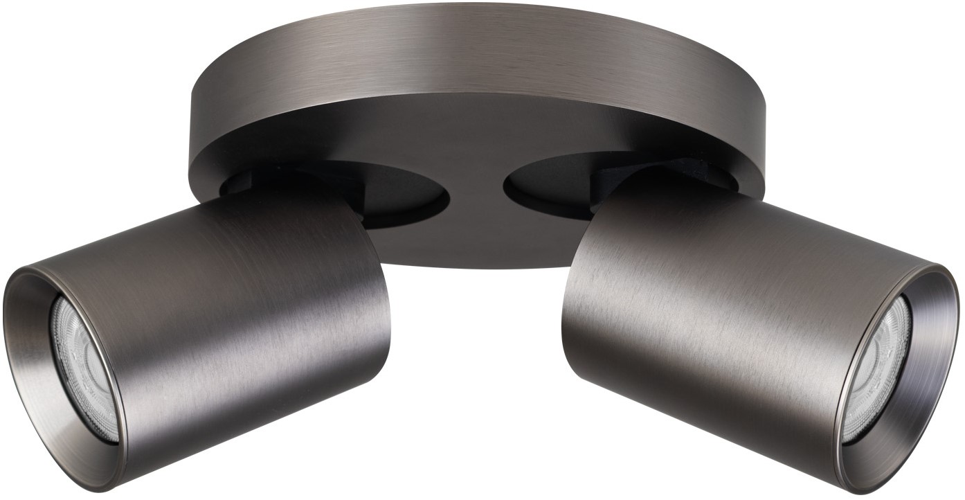 Pragmalux påbygningsarmatur Valento rund dobbelt tiltbar Ø65 bronze RAL7048 - inkl. GU10 Fatning