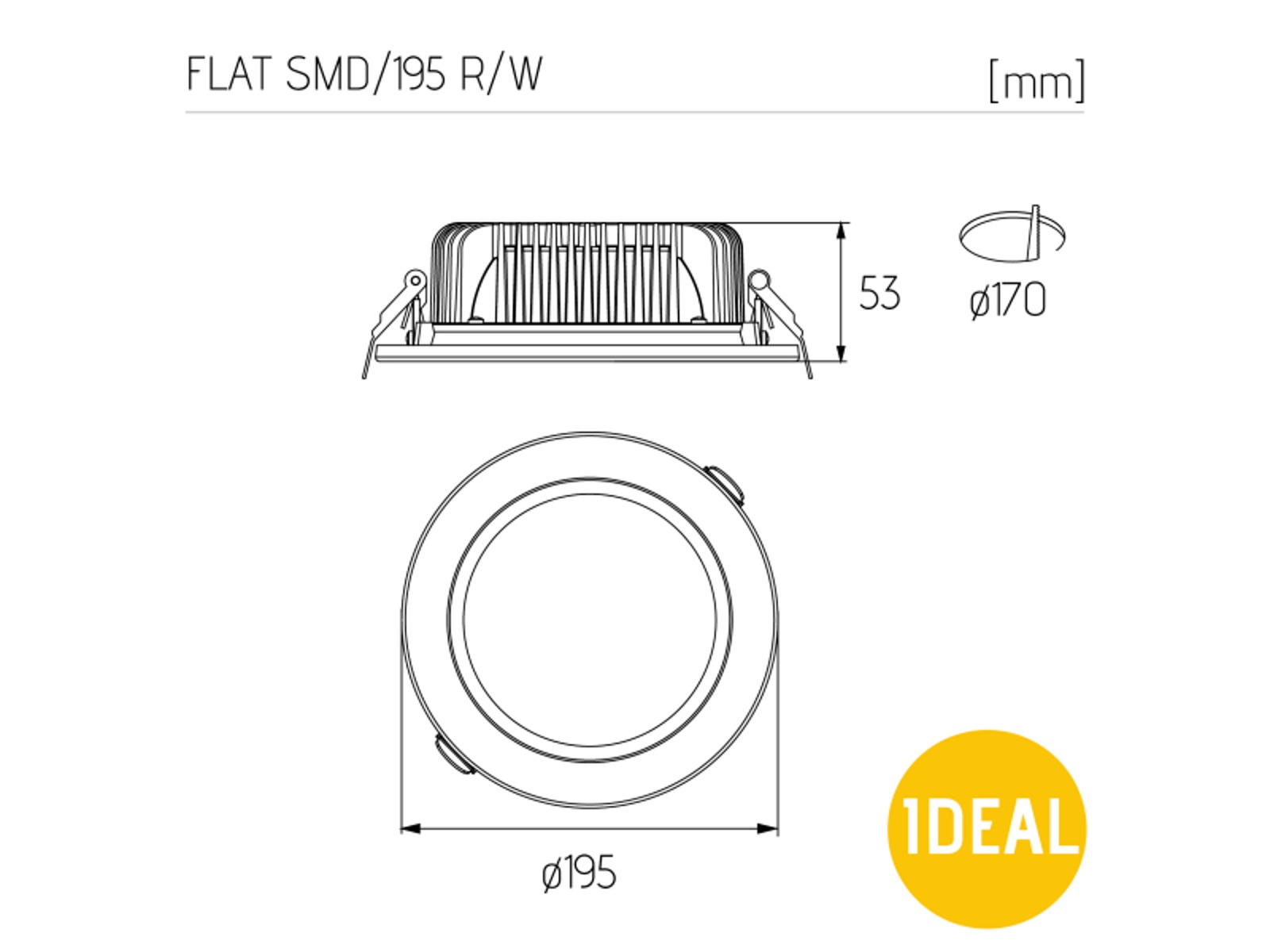 IDEAL LED downlight 24W, WW, Ø:195mm. inkl. driver