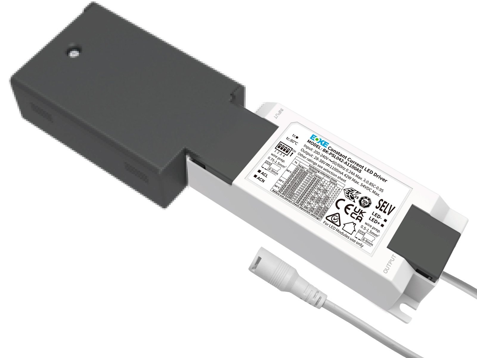 BOKE driver ON/OFF 230V AC/28-42V DC. 500-1100 mA (dip) max 42W