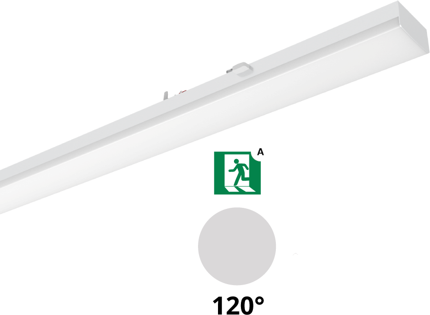 Pragmalux PRX-Line UO LED modul-hvid 2039mm dipswitch 115-83W 15300-11700lm 3000K 120D opal dæksel +nødmodul 1 time selvtest