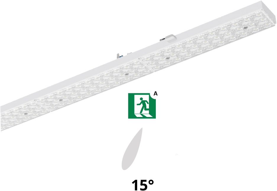 Pragmalux PRX-Line LED modul HO 1528mm dipswitch 75-22W 12000-3520Lm 3000K asymmetrisk Venstre 15D +nødmodul HO 1 time selvtest