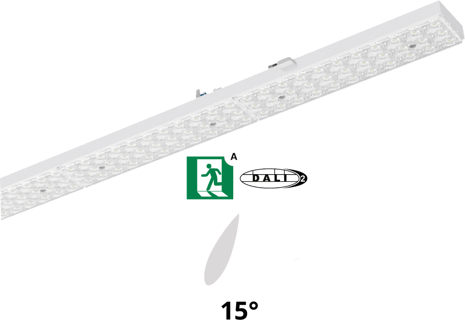 Pragmalux PRX-Line LED modul HO 1528mm 75W 12900lm 4000K asymmetrisk Venstre 15D DALI +nødmodul HO 1 time selvtest