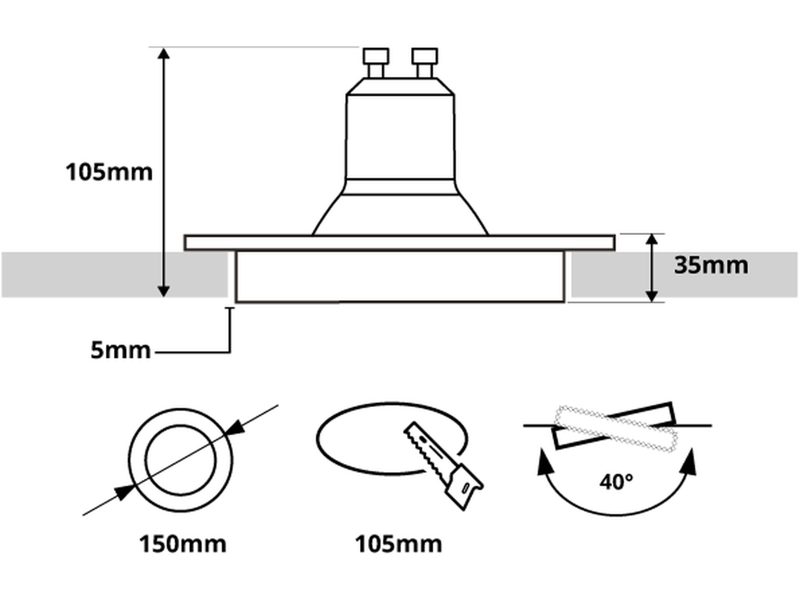 Pragmalux Indbygget Spot Navis Trimless Rund Tiltable White RAL9003 - inkl. GU10 Fitting