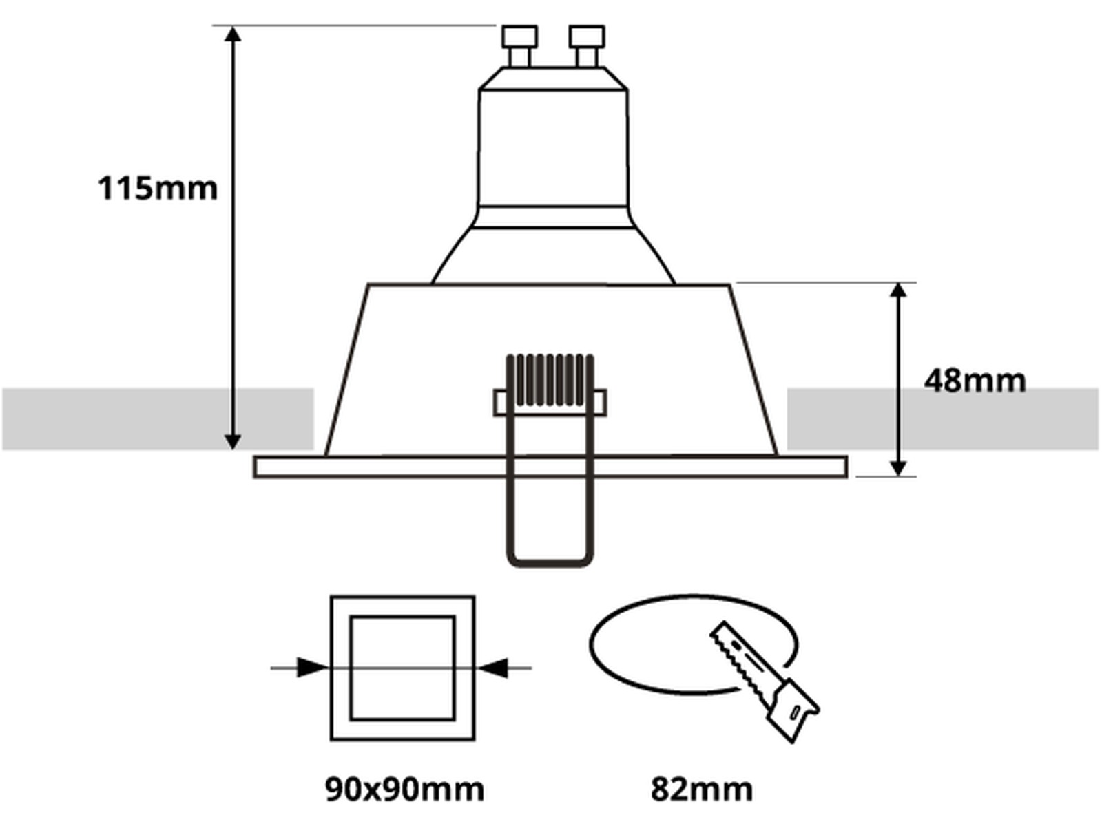 Pragmalux forsænket spot Mido firkantet sort RAL9004/guld RAL1003 - inkl. GU10 Fitting