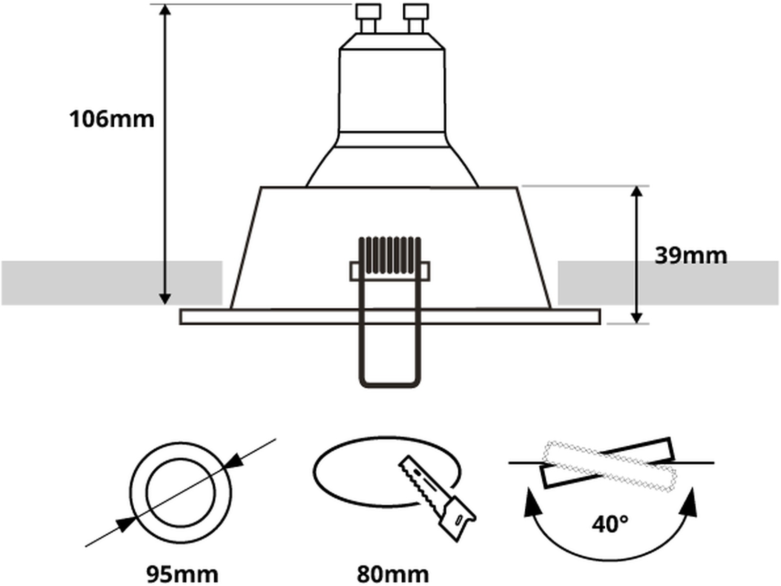 Pragmalux forsænket spot Zena rund tiltbar hvid RAL9003 - inkl. GU10 Fitting