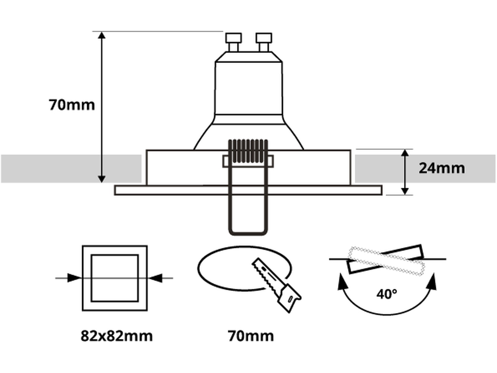 Pragmalux indbygget spot Quado firkantet sort RAL9004 - inkl. GU10 Fitting