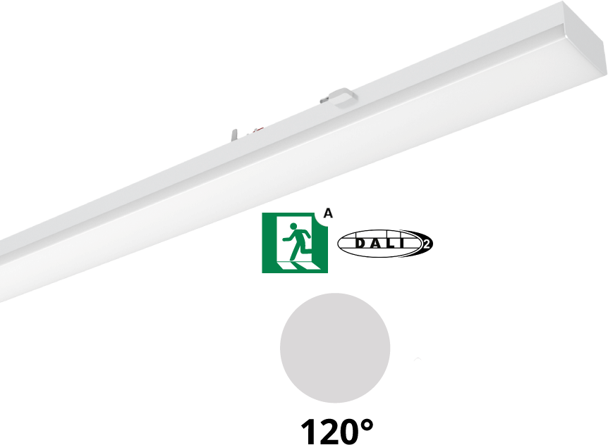 Pragmalux PRX-Line UO LED modul-hvid 2039mm 110W maks 15750lm 5000K 120D opal dæksel DALI +nødmodul 1 time selvtest